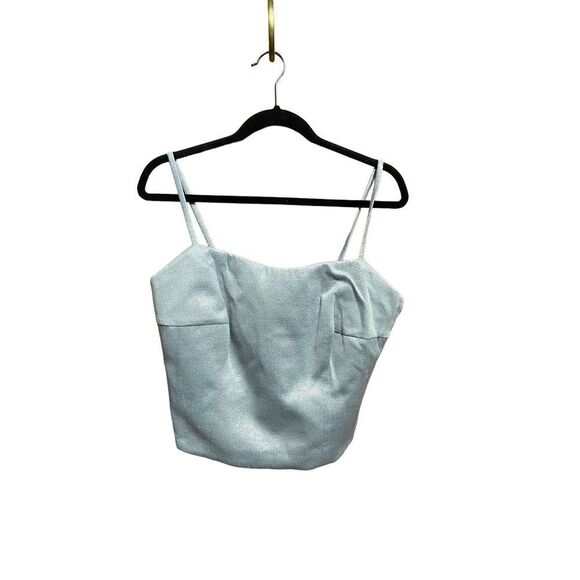 AKRIS PUNTO Women's Top Crop Bustier Camisole Metallic Silver Cotton Small NWOT - Picture 3 of 10